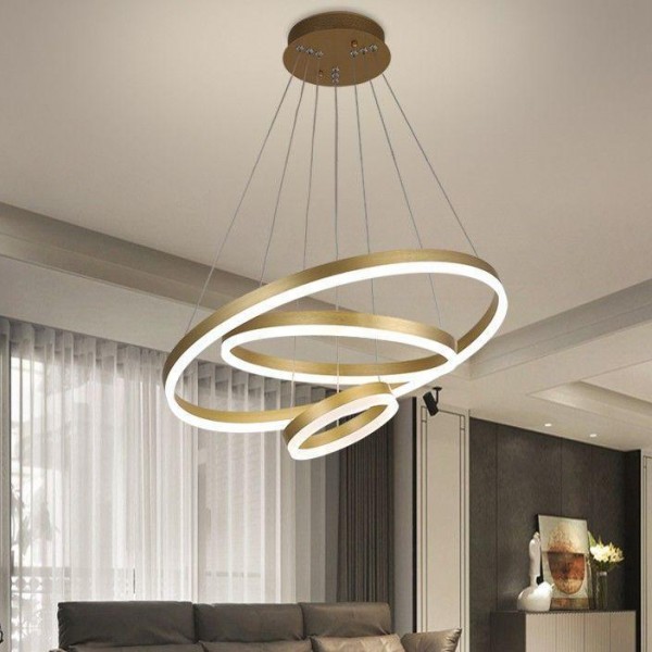 Lustra cu 3 cercuri led 68w gold